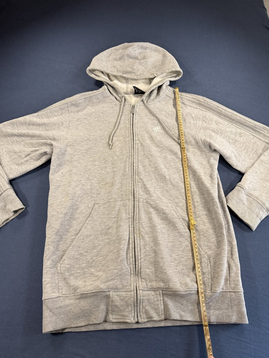 Grijze adidas fleecevest (ritshoodie/fleecetrui) met borstlogo, maat S