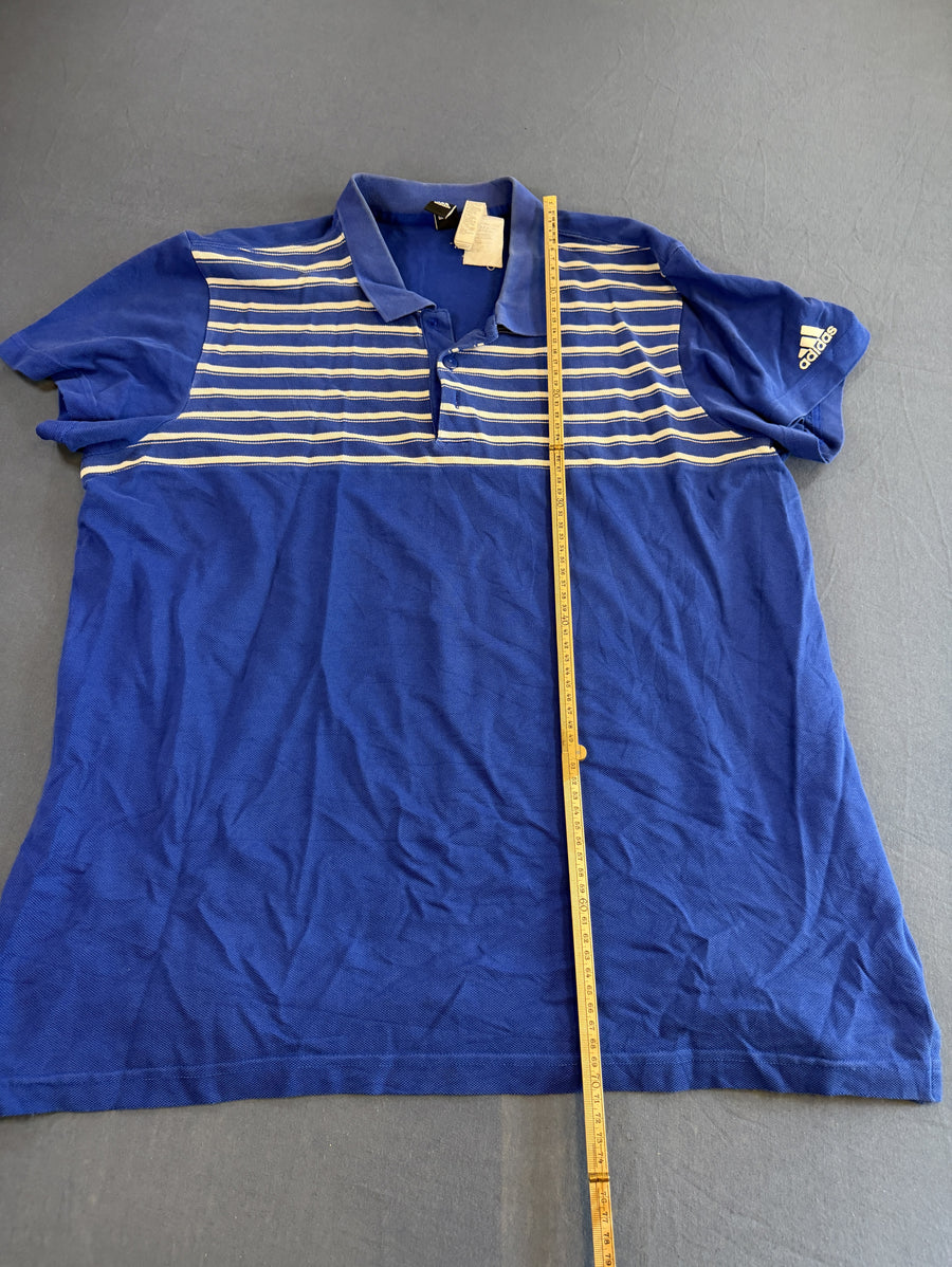Blauwe adidas polo met streepdessin (poloshirt / streepjesshirt), maat L