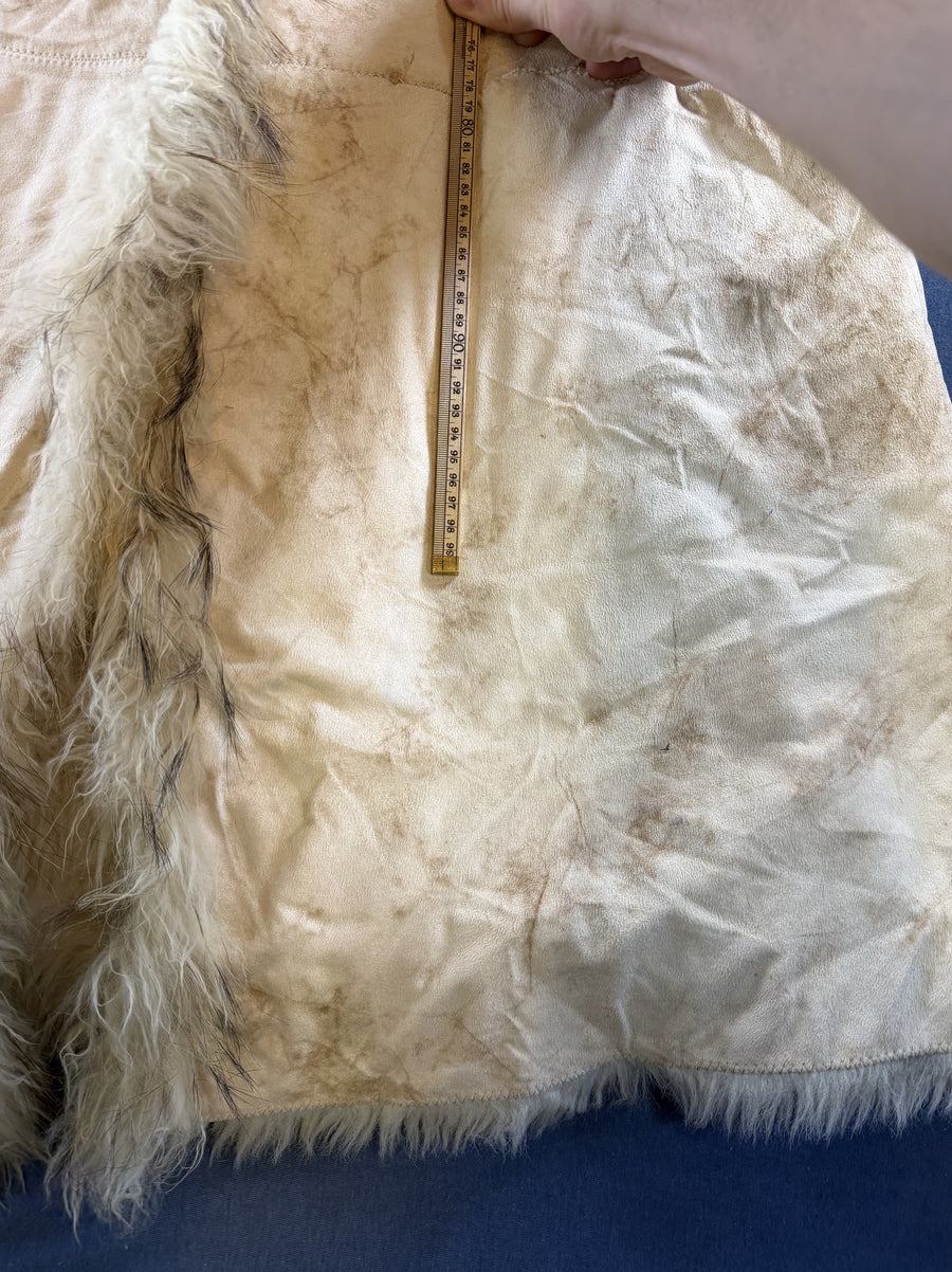 Beige leren damesjas van Vintage Dressing (lammy coat / Afghaanse jas), maat XL