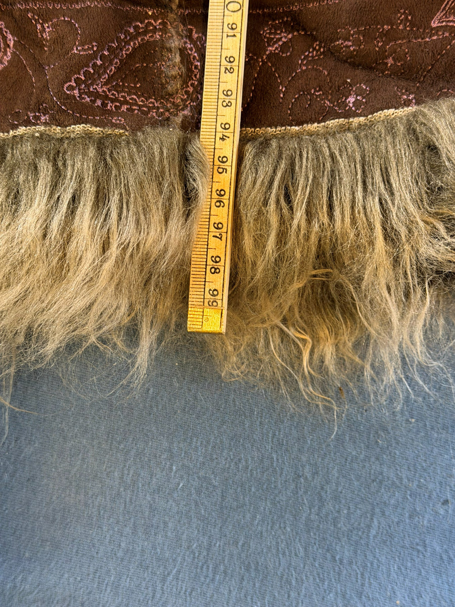 Vintage Dressing Afghaanse jas bruin print dames maat M