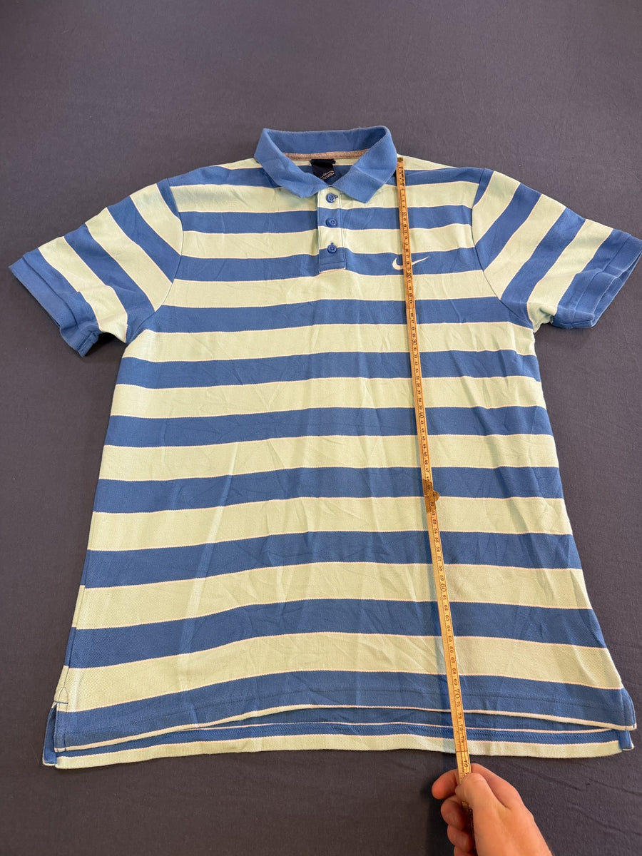 Blauw Nike piquéshirt met gele details, maat XL (poloshirt, jaren 90 vintage)