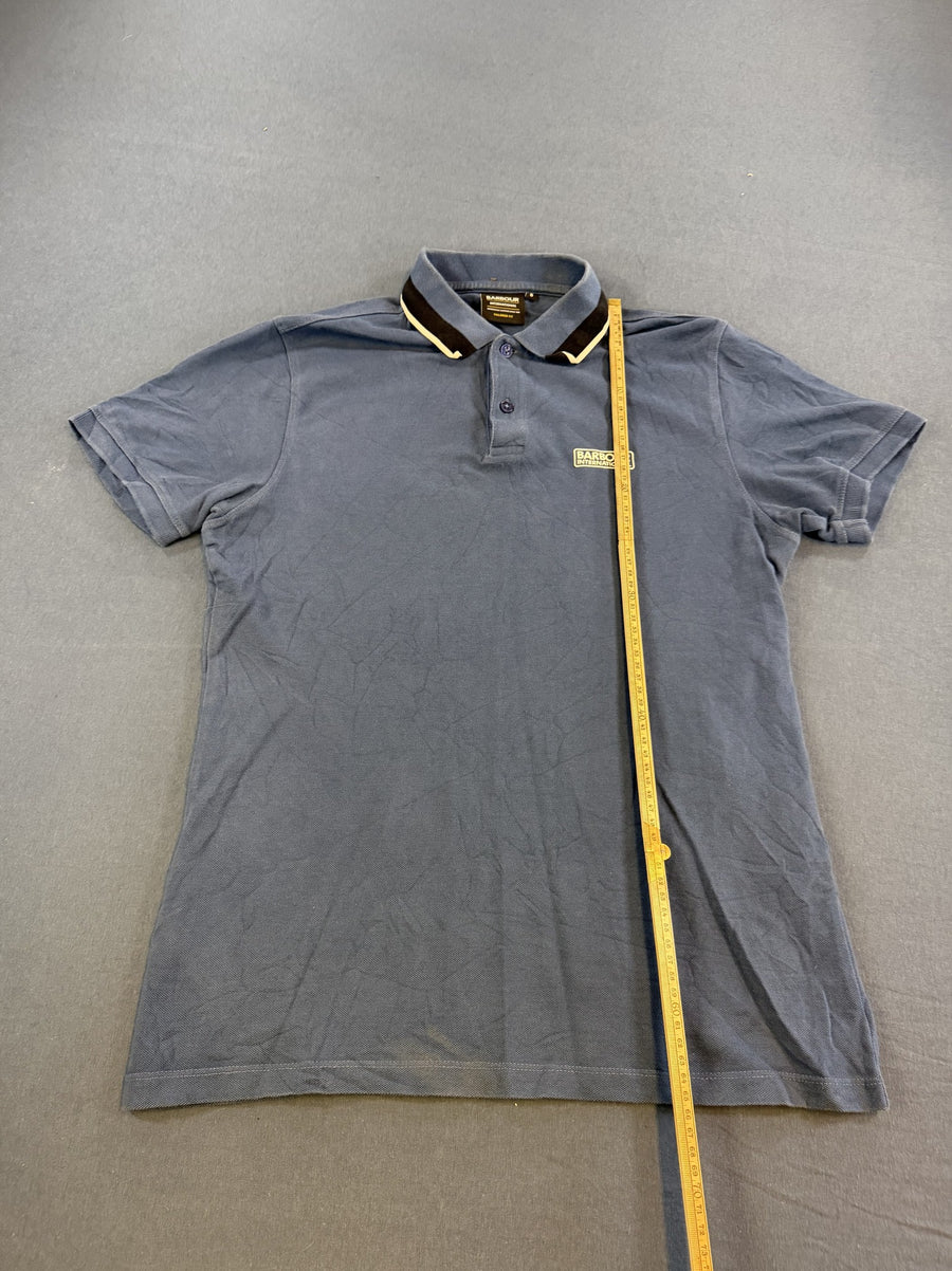 Blauwe motorpolo van Barbour International (piqué polo / bikershirt), maat S