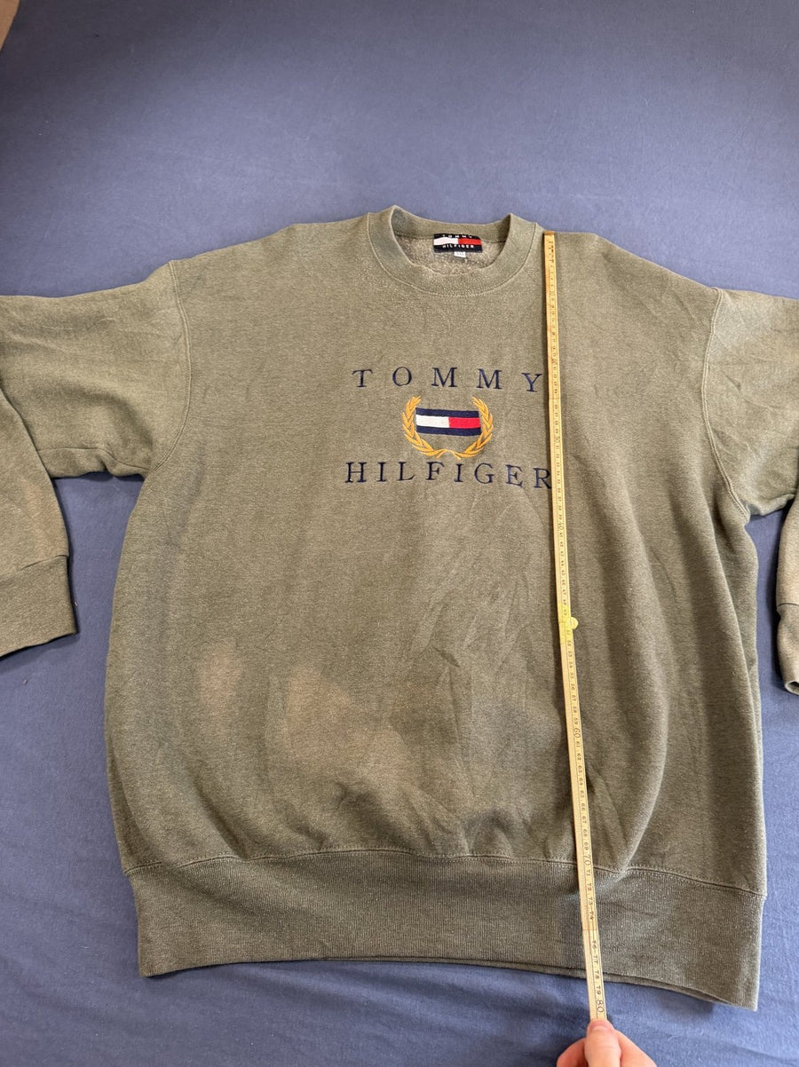 Groene Tommy Hilfiger sweater (trui) met geborduurd logo - maat XXL