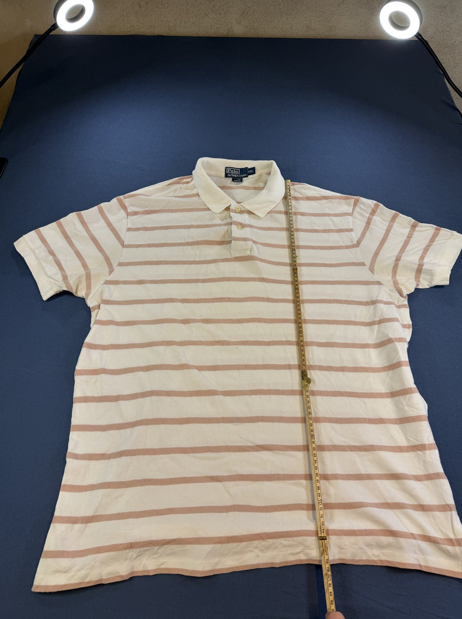 Beige Ralph Lauren poloshirt met roze accentstreep, maat XXL (polo / piqué top)