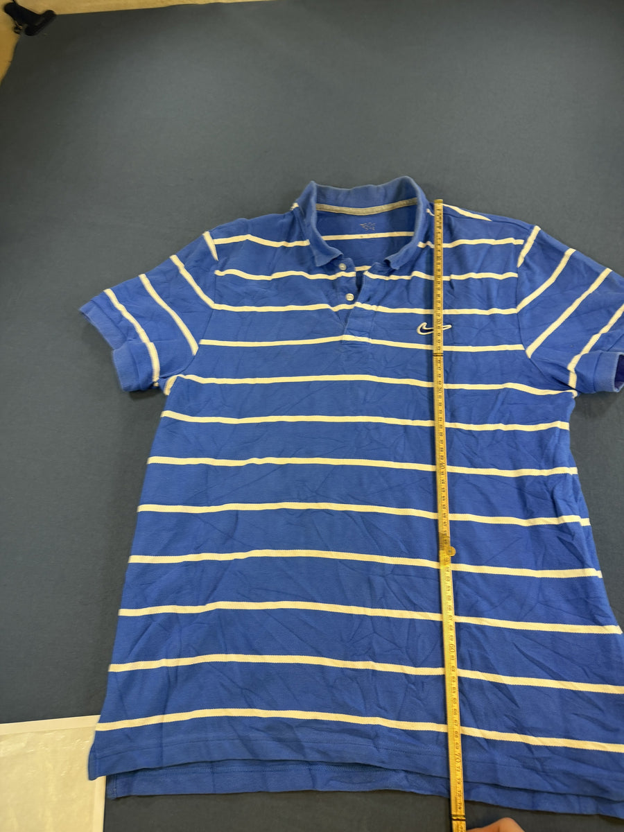 Vintage Nike Athletic Dept. gestreepte polo blauw maat M
