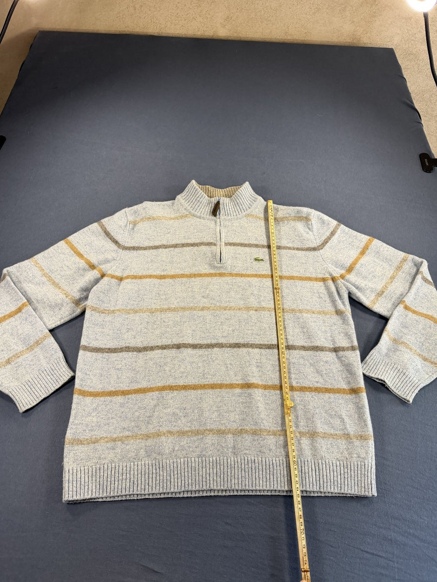 Blauwe gestreepte Lacoste trui (halfzip / troyer), maat XXL