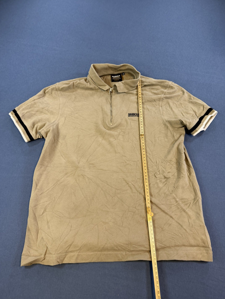 Beige Barbour International motorpolo (zip-polo), maat M