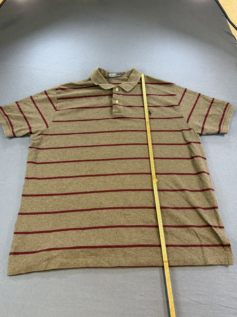 Grijs-bordeaux gestreepte Ralph Lauren polo (piquéshirt / golfshirt), maat XXL