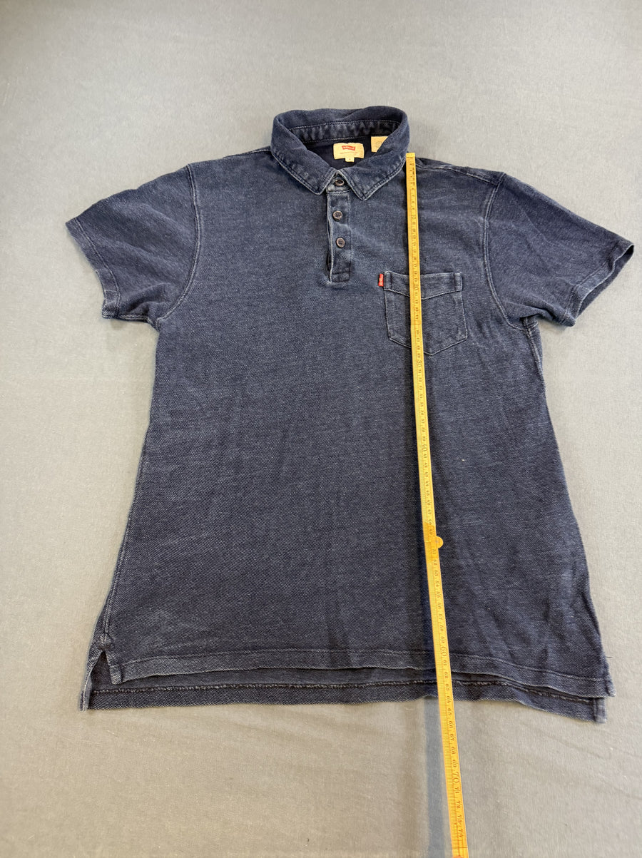 Blauw Levi's herenpolo (piqué poloshirt / denimlook) maat S met borstzak