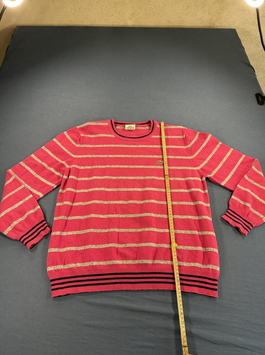 Framboosroze Lacoste streeptrui, maat L (gebreide pullover / sweater) met ronde hals