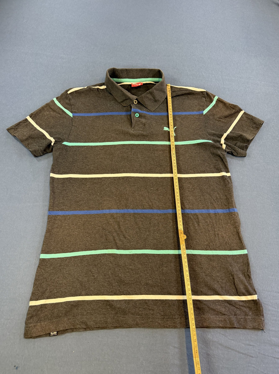 Grijze Puma piquéshirt (poloshirt) maat M met kleurrijke streep