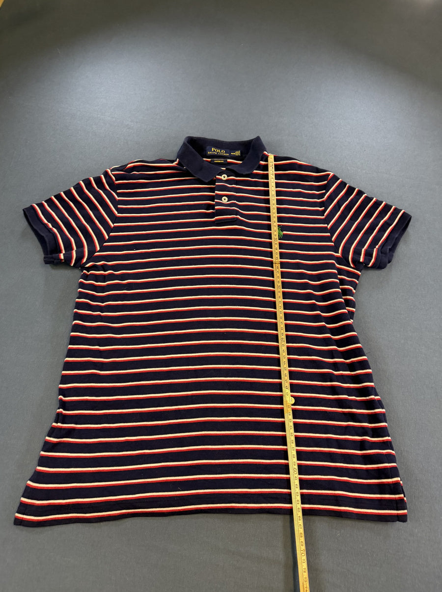 Polo Ralph Lauren zwart met streepboord – Custom Fit polo (poloshirt), maat M