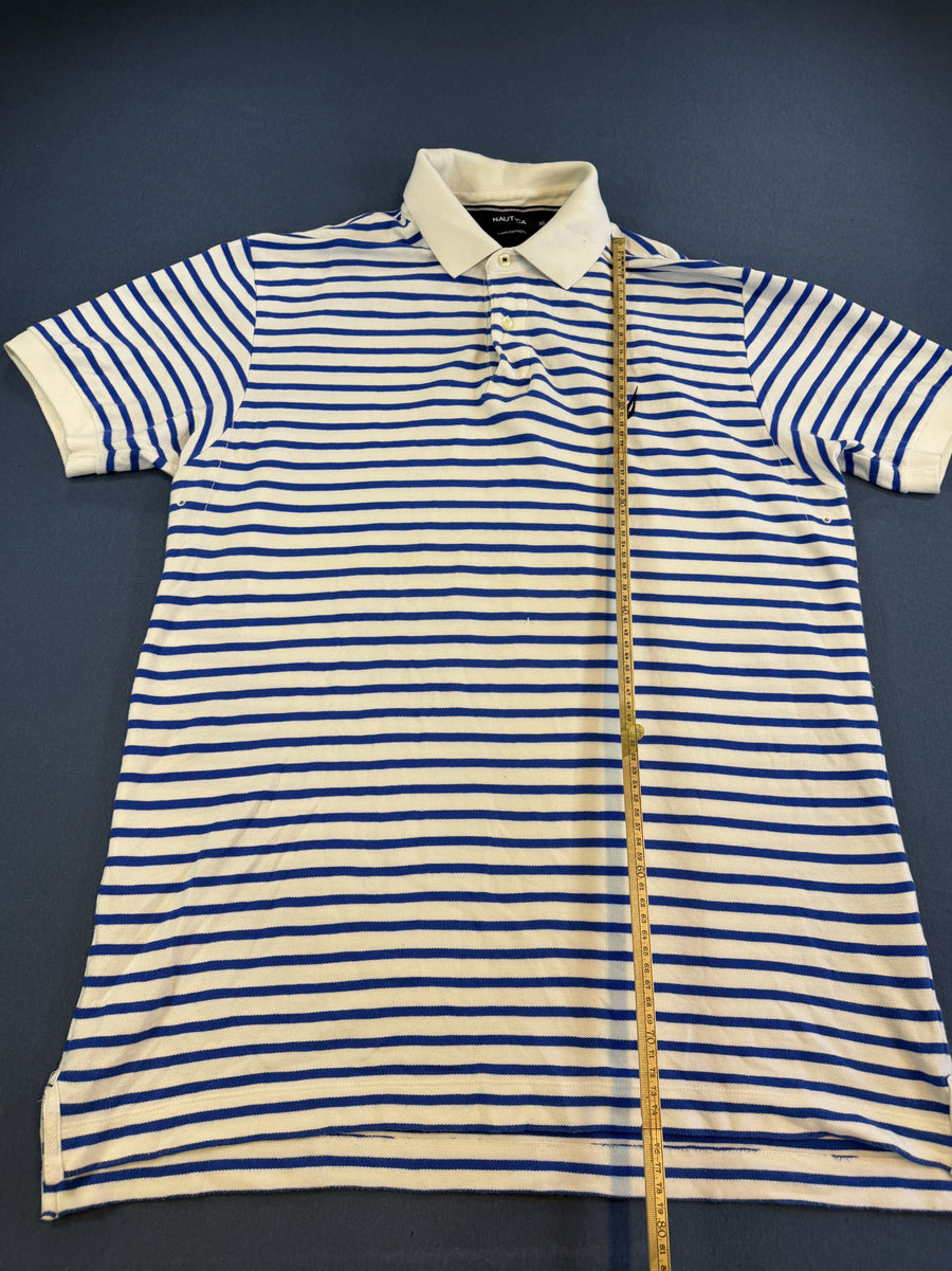 Wit poloshirt met kobaltblauwe strepen (polo / tennisshirt), Nautica, maat XL