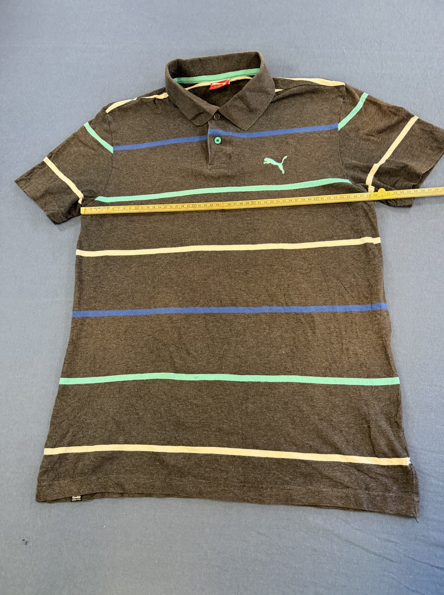 Grijze Puma piquéshirt (poloshirt) maat M met kleurrijke streep