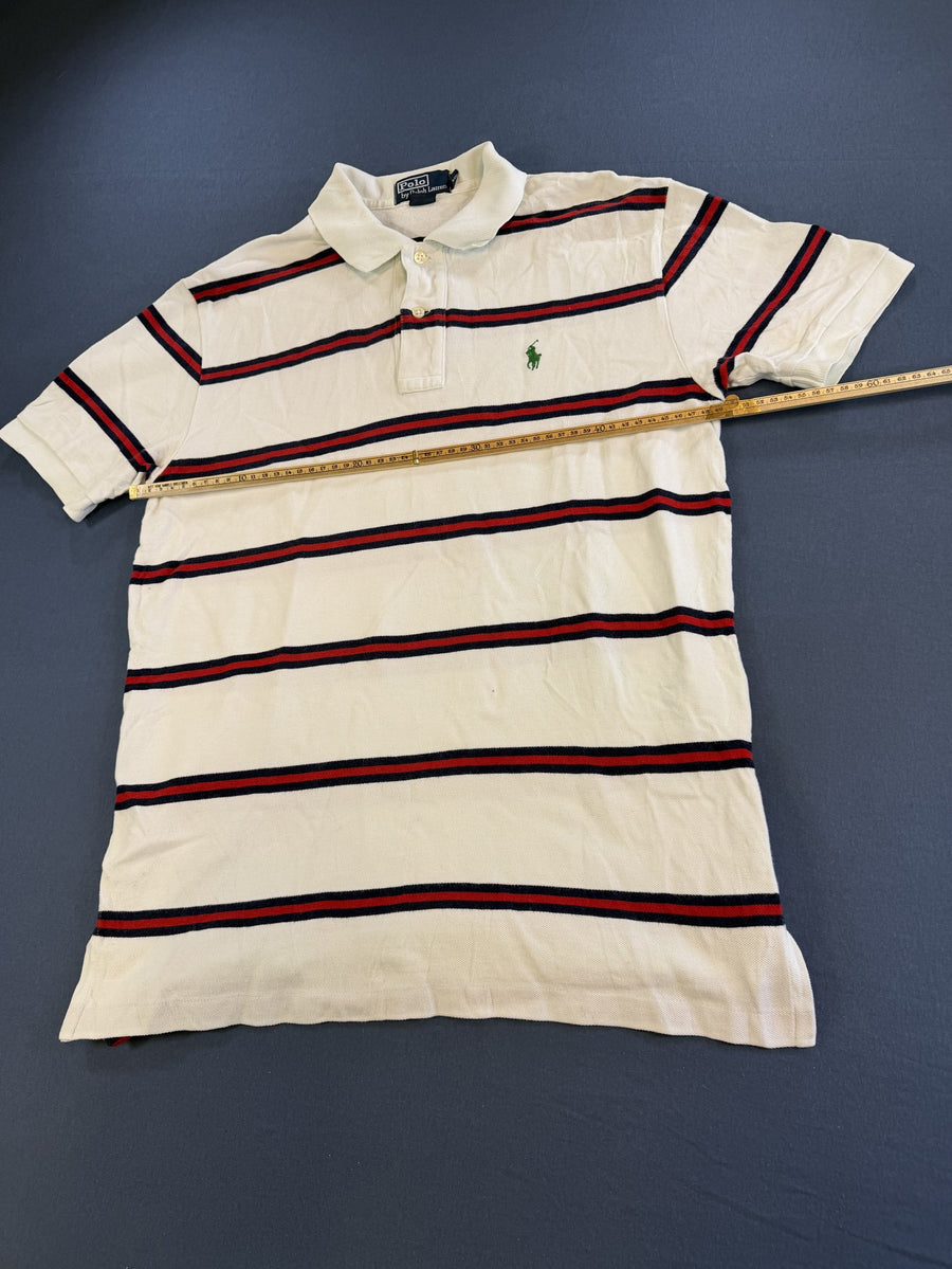 Wit Polo Ralph Lauren shirt met rood-blauwe bies (piqué polo / sportshirt), maat M heren