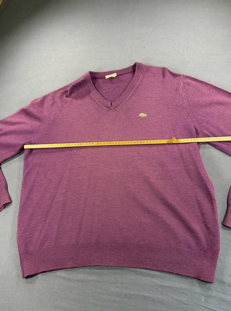 Paarse Lacoste pullover (V-hals trui / sweater), maat XXL