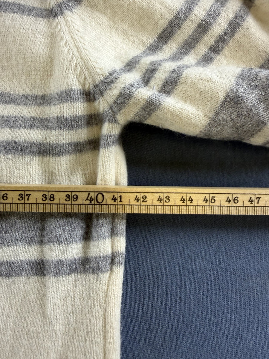 Beige-grijs gestreept Lacoste gebreid vest (cardigan / fijngebreid vestje) dames maat L