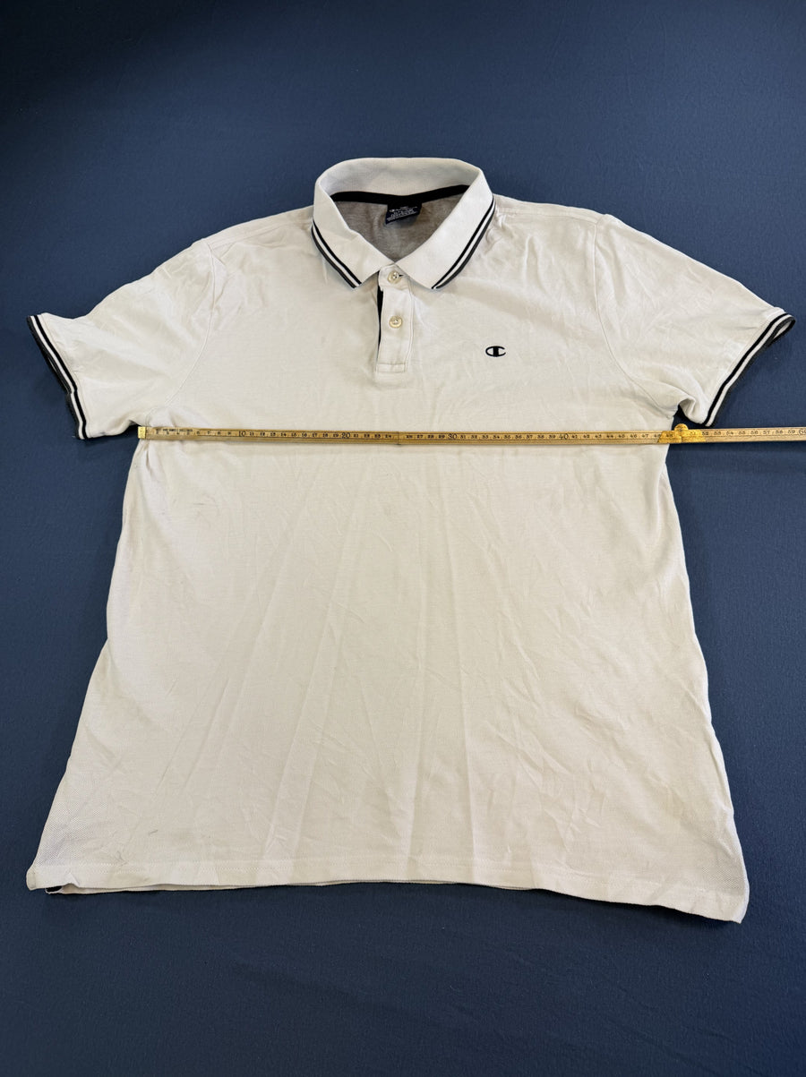 Witte polo van Champion met navy bies (piqué-poloshirt / tennisshirt), maat M