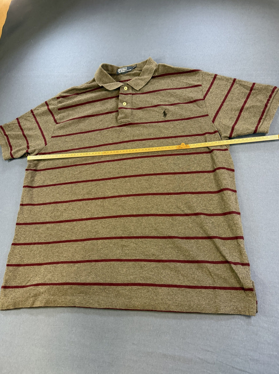 Grijs-bordeaux gestreepte Ralph Lauren polo (piquéshirt / golfshirt), maat XXL