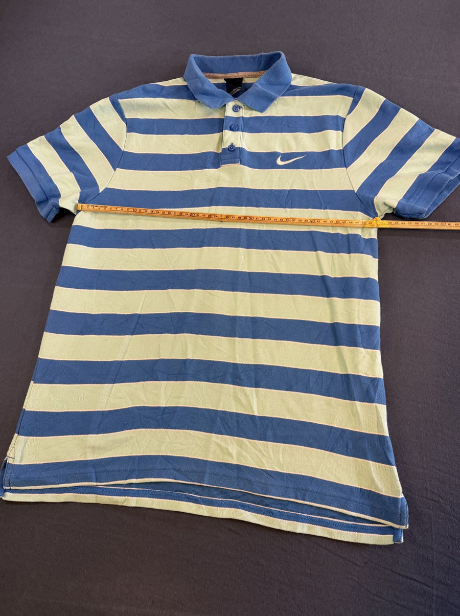 Blauw Nike piquéshirt met gele details, maat XL (poloshirt, jaren 90 vintage)