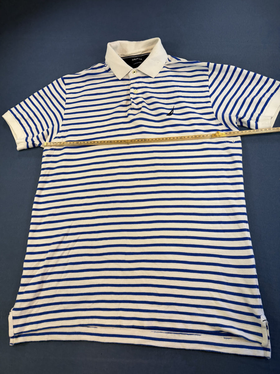 Wit poloshirt met kobaltblauwe strepen (polo / tennisshirt), Nautica, maat XL