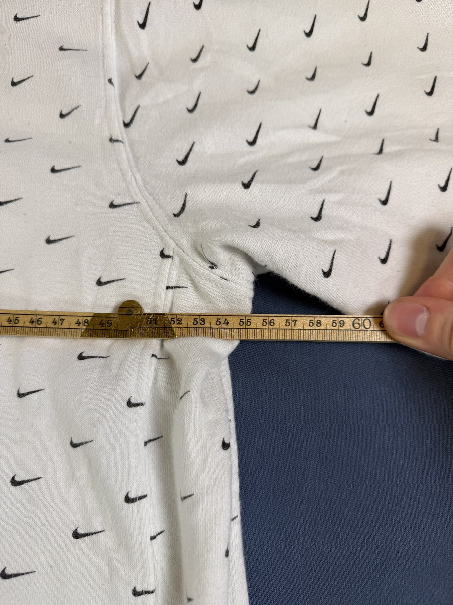 Witte Nike hoodie met mini-swoosh print, heren maat L (capuchontrui)