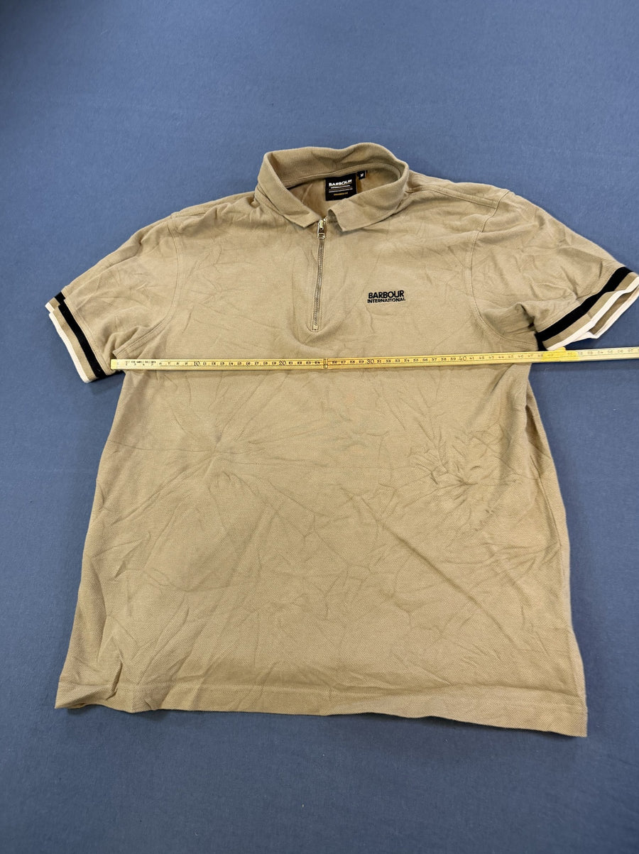 Beige Barbour International motorpolo (zip-polo), maat M