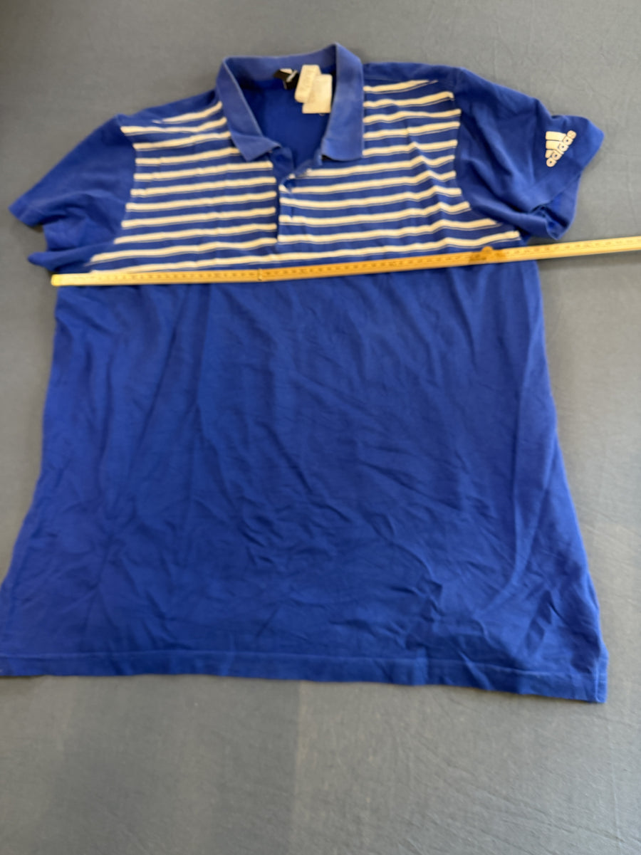 Blauwe adidas polo met streepdessin (poloshirt / streepjesshirt), maat L