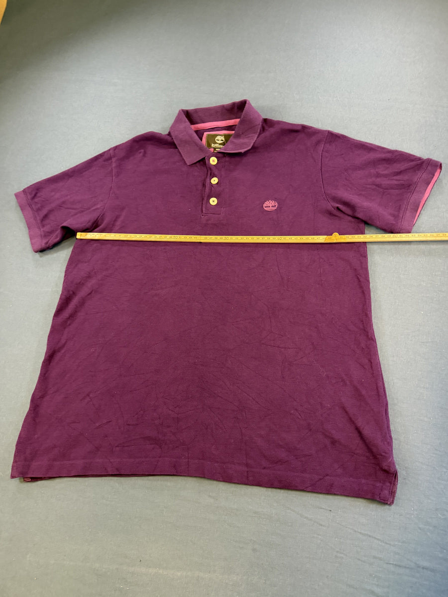 Paarse Timberland poloshirt, maat M (piqué polo met geborduurd boomlogo)
