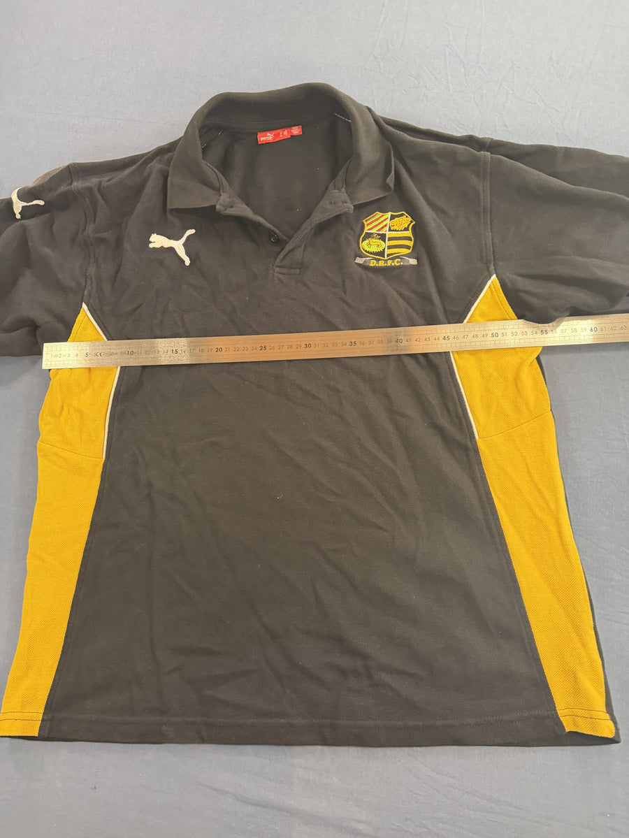 Zwart-gele rugbypolo (sportshirt D.R.F.C.), maat L