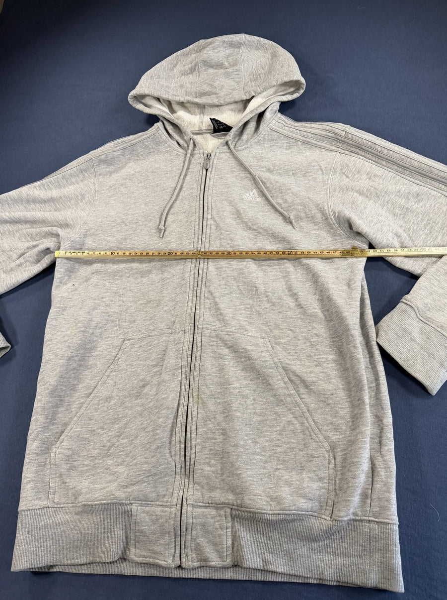 Grijze adidas fleecevest (ritshoodie/fleecetrui) met borstlogo, maat S