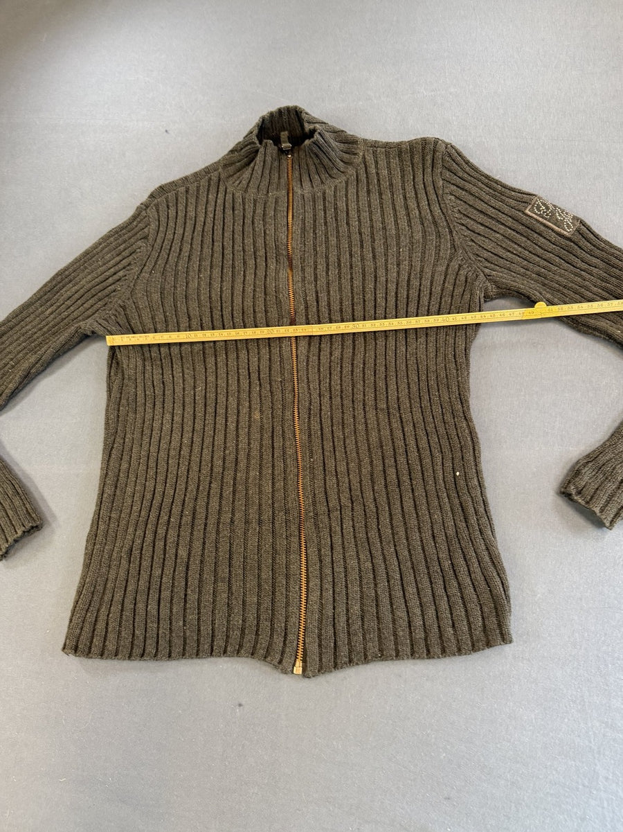 Grijze DKNY ritstrui met kraag (colvest / ribcardigan), maat L