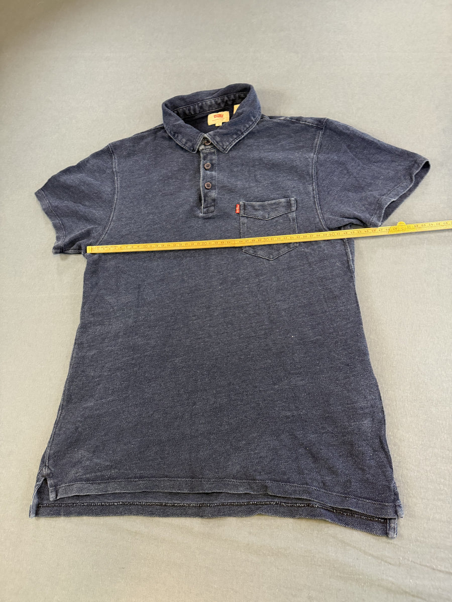 Blauw Levi's herenpolo (piqué poloshirt / denimlook) maat S met borstzak