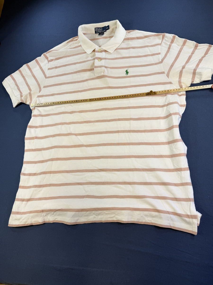Beige Ralph Lauren poloshirt met roze accentstreep, maat XXL (polo / piqué top)