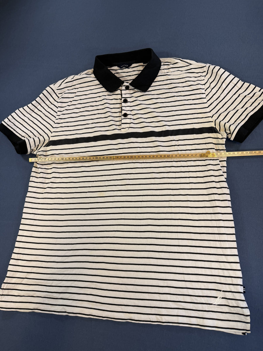 Wit-zwart gestreepte Nautica polo (sportshirt), maat XL