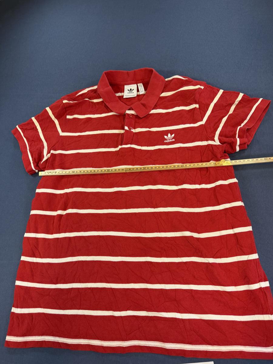 Rood-wit gestreepte adidas polo (poloshirt), maat XXL