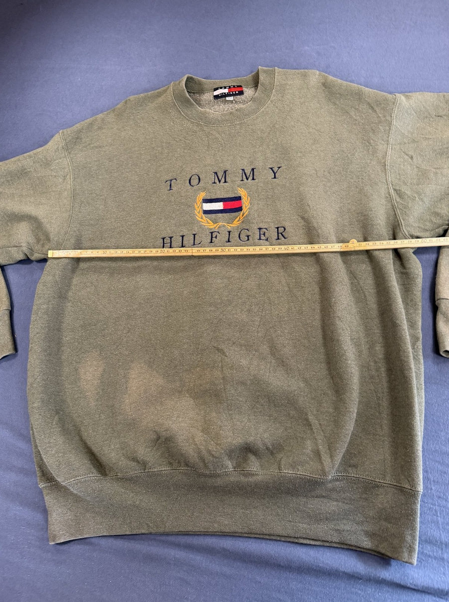Groene Tommy Hilfiger sweater (trui) met geborduurd logo - maat XXL
