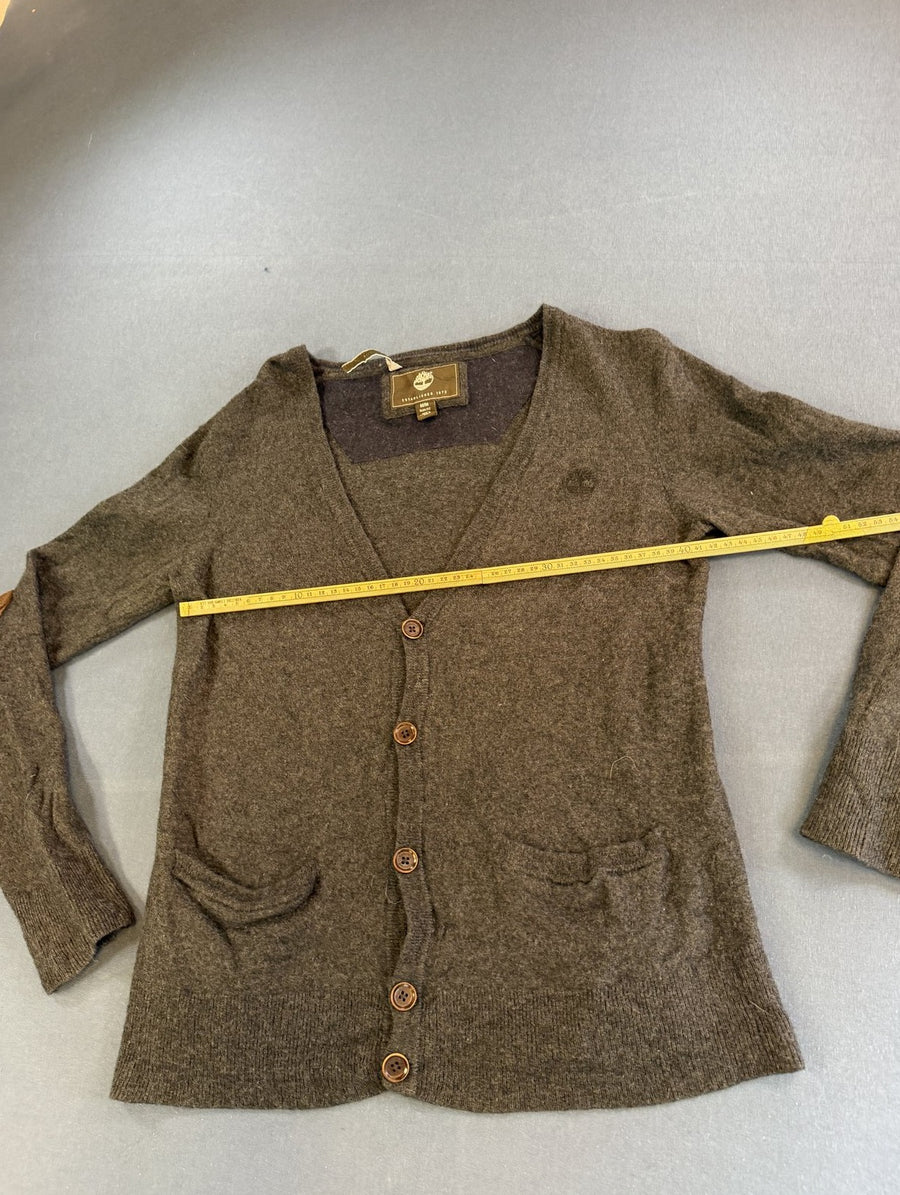 Grijs Timberland vest met suède elleboogstukken (cardigan / fleecevest), maat M