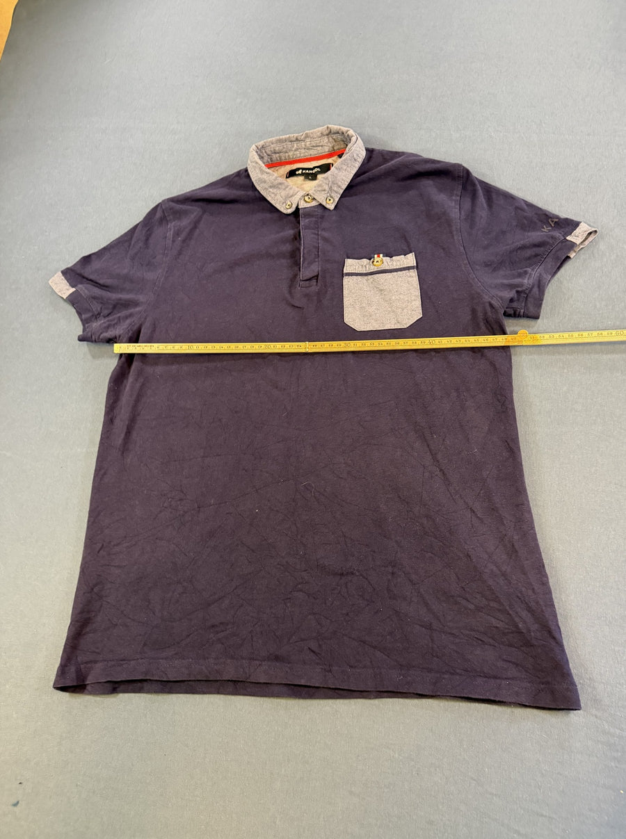Blauwe Kangol polo maat L (poloshirt met chambray kraag en borstzak)