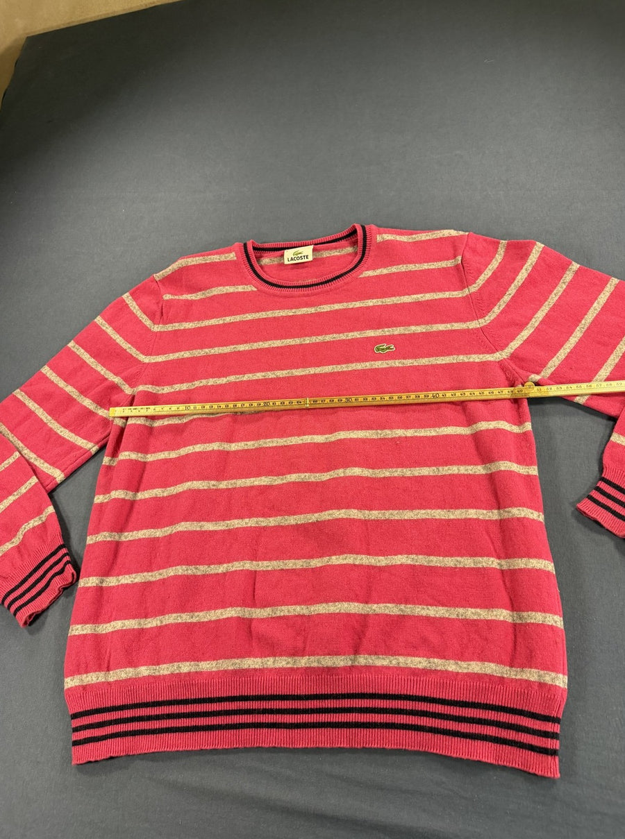 Framboosroze Lacoste streeptrui, maat L (gebreide pullover / sweater) met ronde hals