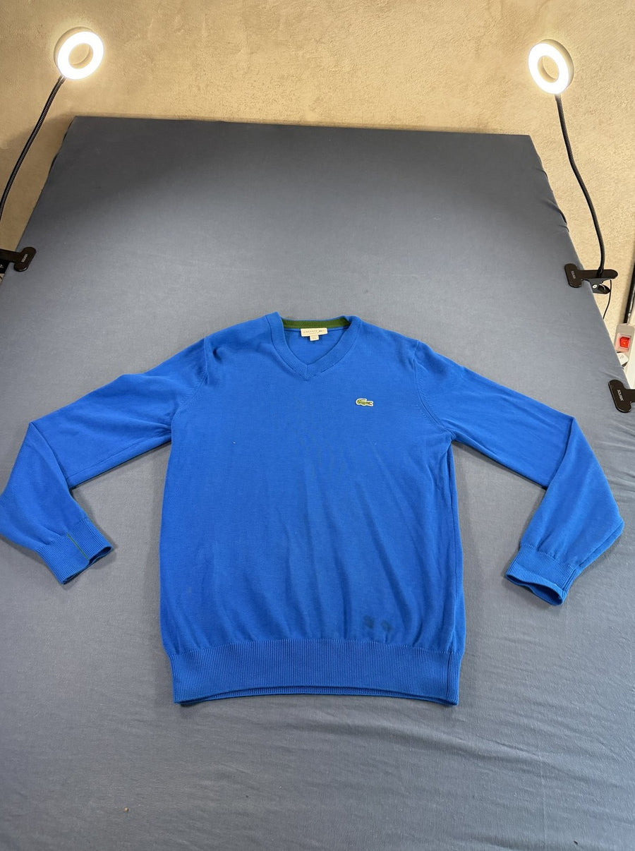 Lacoste pullover in blauw (V-hals trui / gebreid vest), maat S