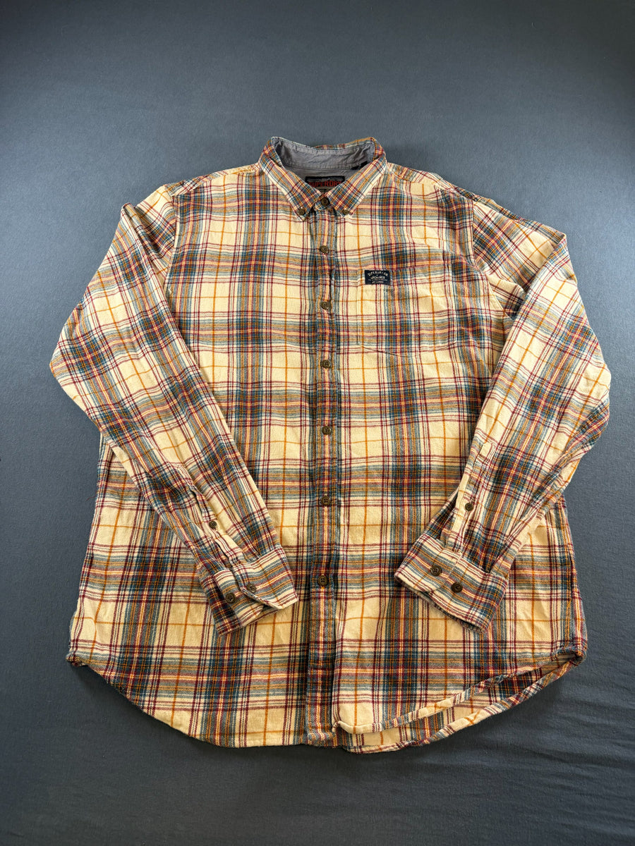 Superdry blouse beige geruit heren maat XXL overhemd flanel check shirt houthakkershemd geblokt