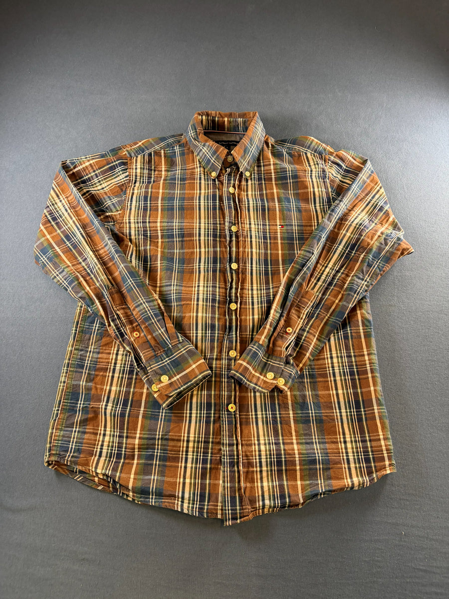 Tommy Hilfiger blouse zwart geruit heren maat L overhemd flanel check shirt houthakkershemd geblokt