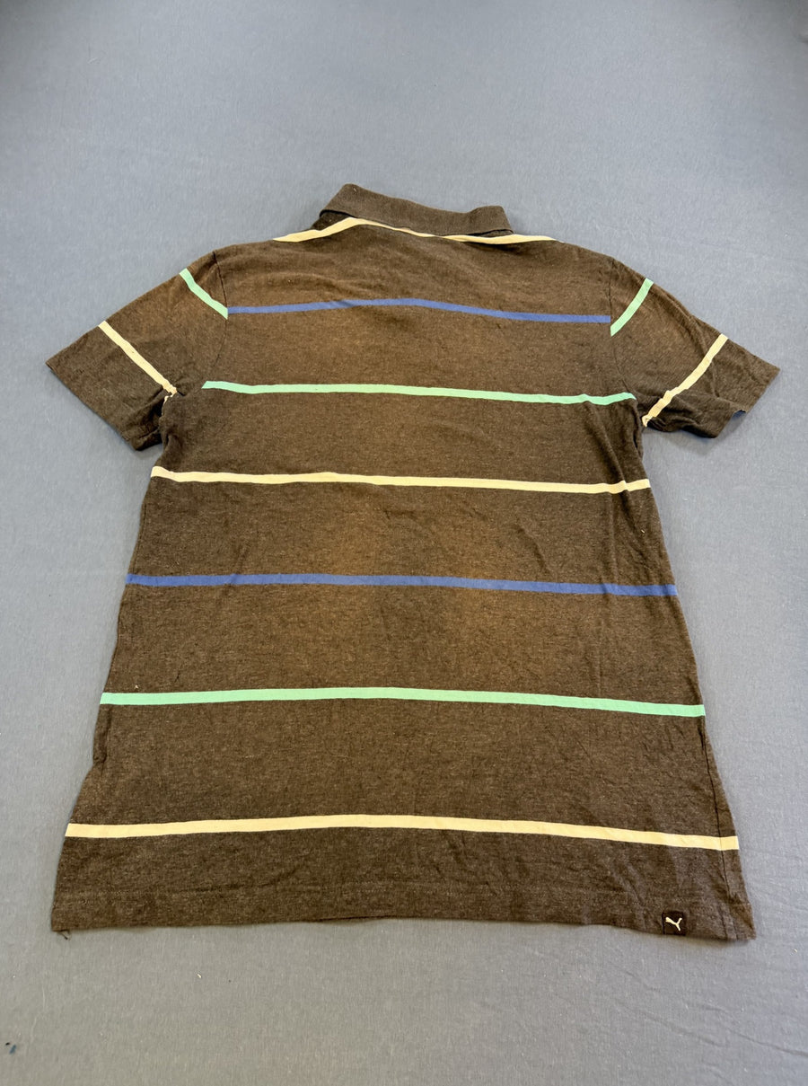 Grijze Puma piquéshirt (poloshirt) maat M met kleurrijke streep