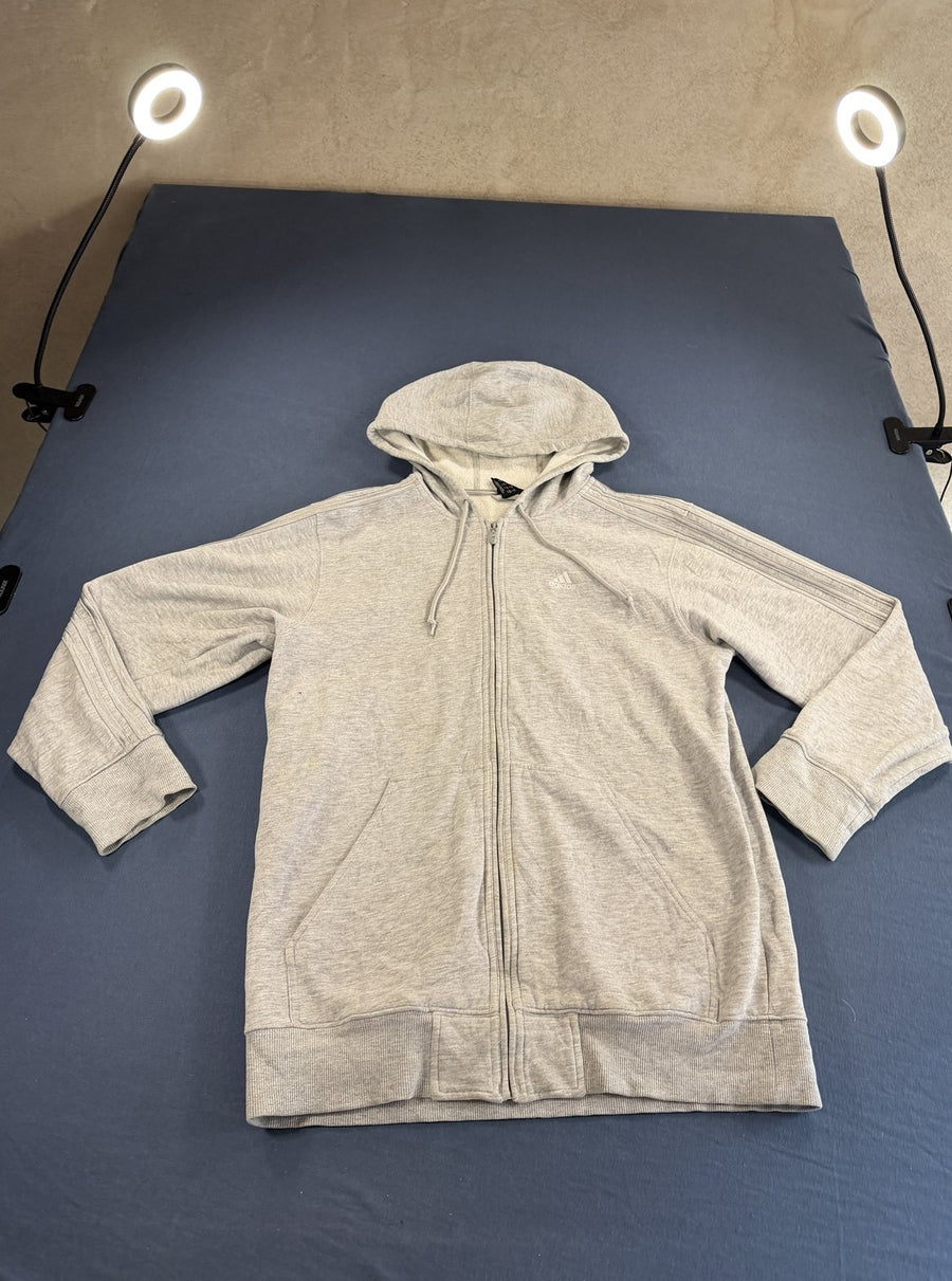 Grijze adidas fleecevest (ritshoodie/fleecetrui) met borstlogo, maat S