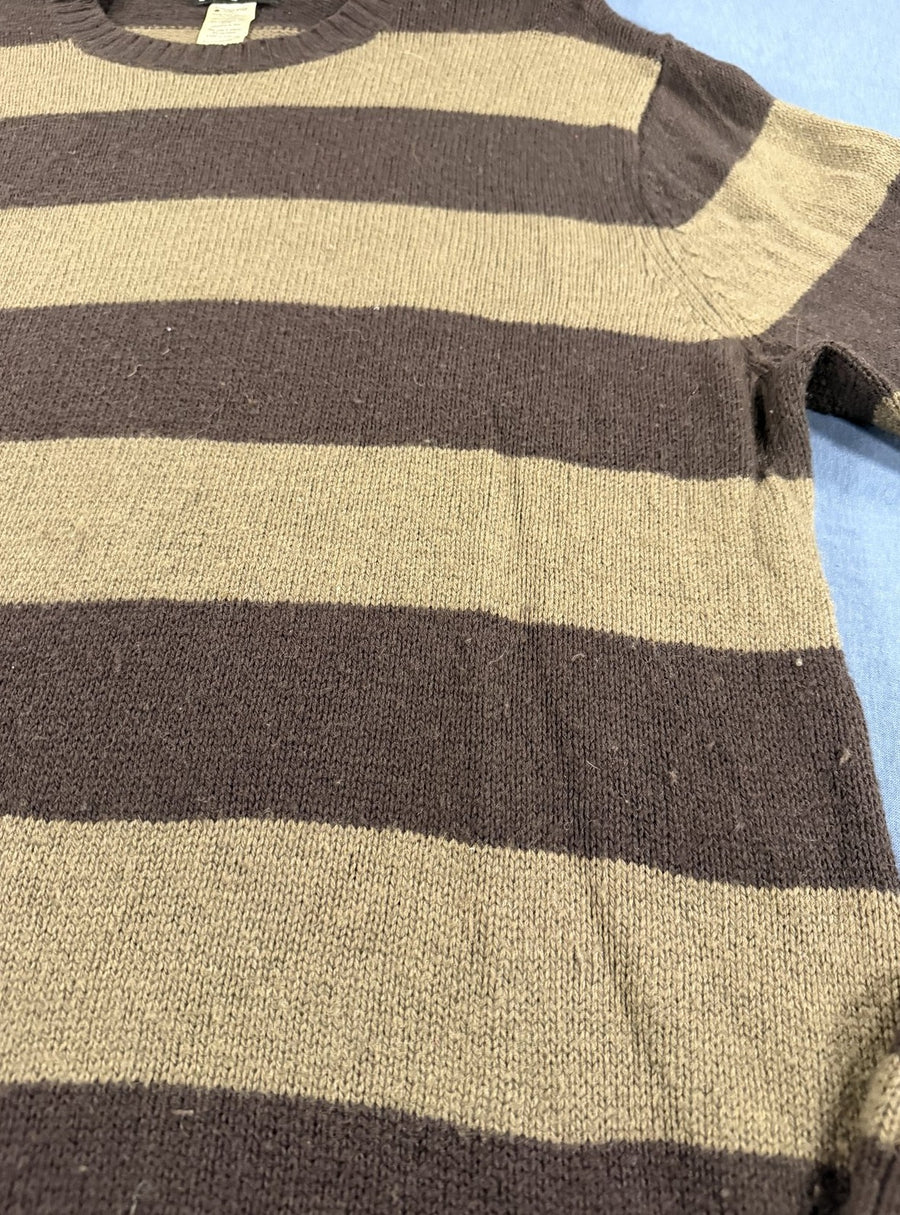 Bruine gestreepte Patagonia (gebreide pullover / fleecetrui-alternatief) maat L
