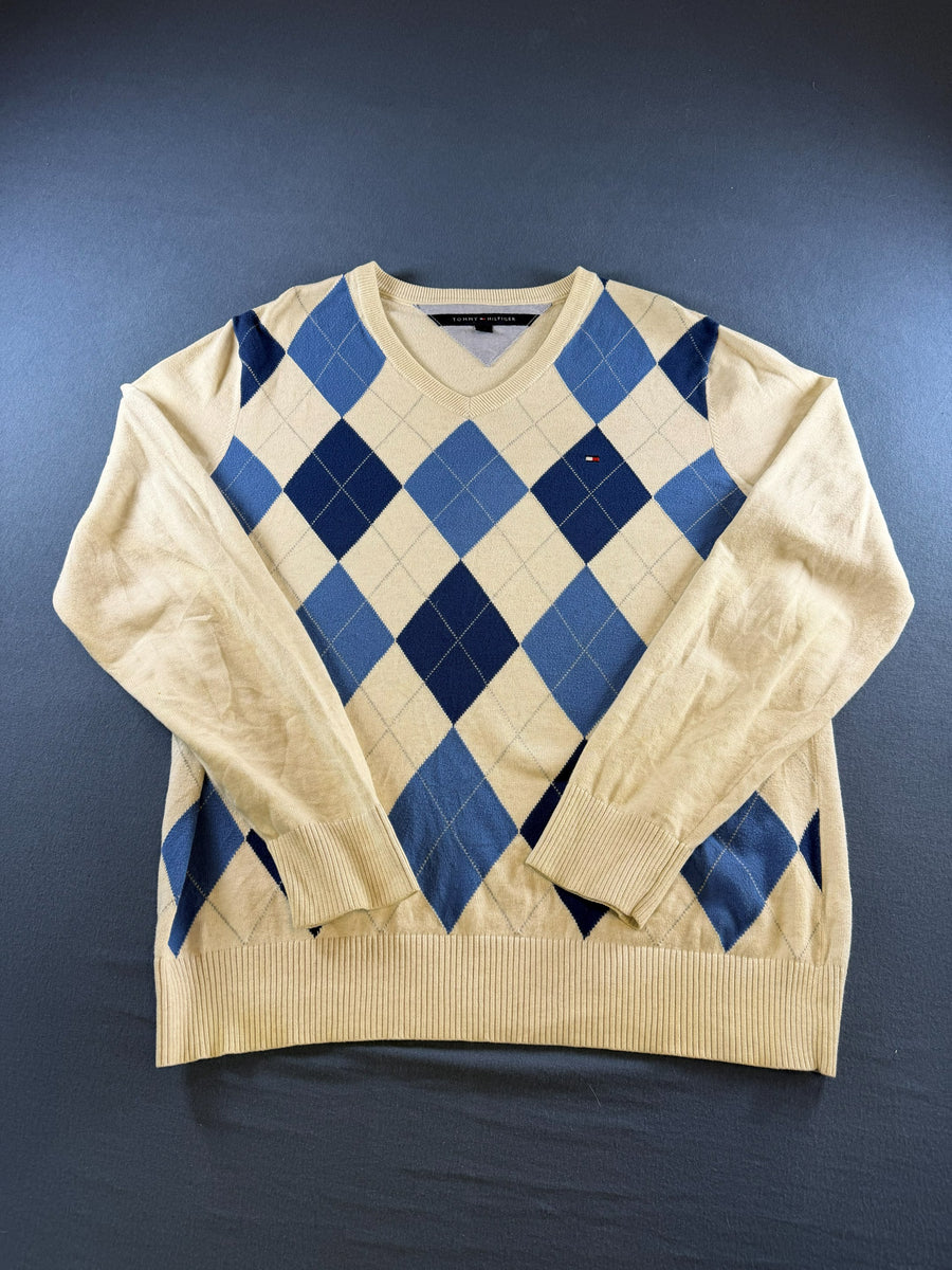 Tommy Hilfiger trui wit geruit heren maat M v-hals v-neck sweater pullover