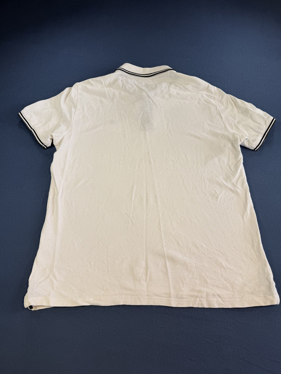 Witte polo van Champion met navy bies (piqué-poloshirt / tennisshirt), maat M