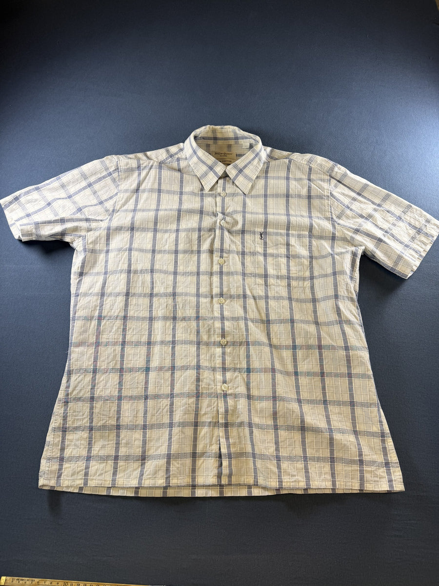 Yves Saint Laurent Blouse blauw geruit