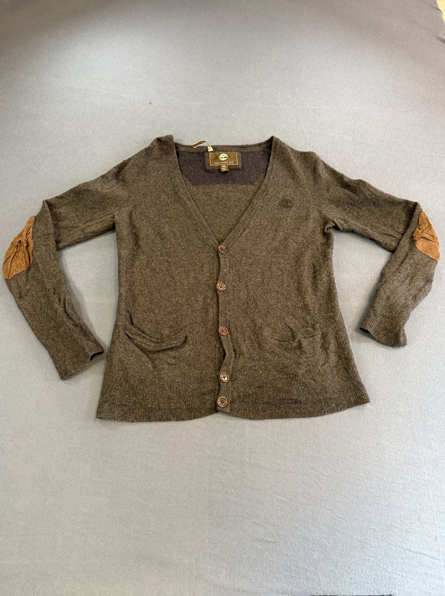 Grijs Timberland vest met suède elleboogstukken (cardigan / fleecevest), maat M